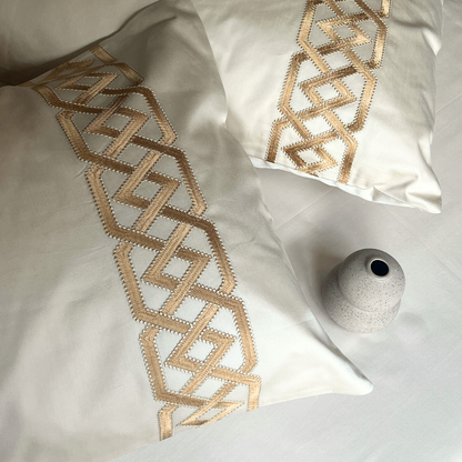 Austin Oats Beige 300TC Cotton Bed Sheet with 2 Embroidered Pillow Covers