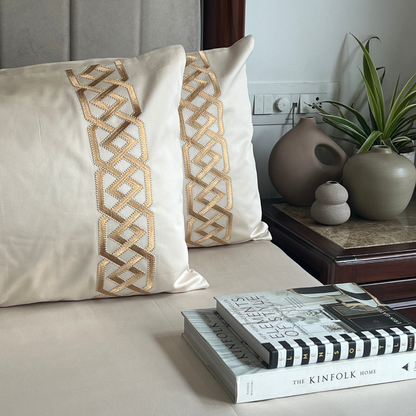 Austin Oats Beige 300TC Cotton Bed Sheet with 2 Embroidered Pillow Covers
