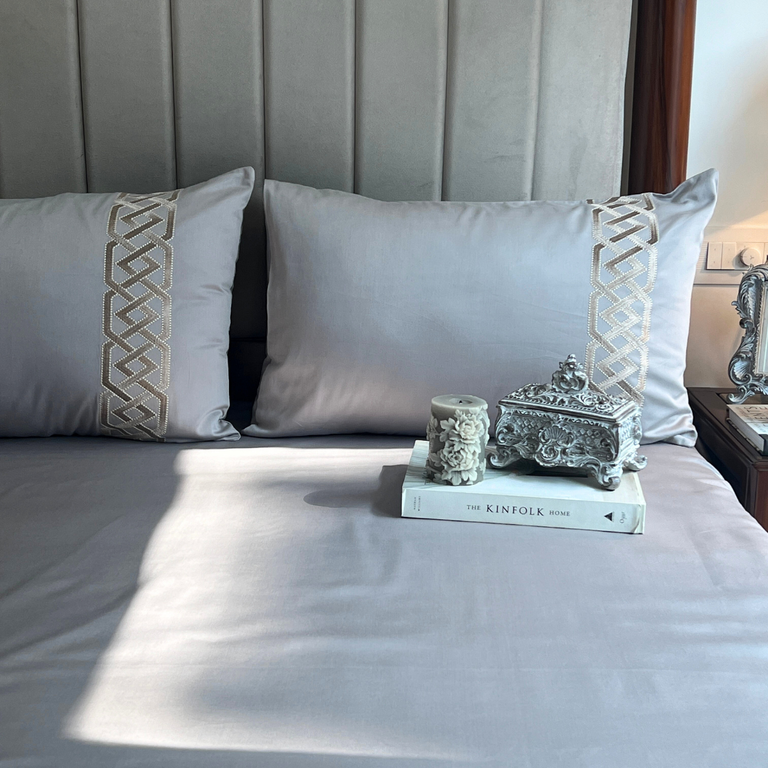 Austin Silver 300TC Cotton Bed Sheet with 2 Embroidered Pillow Covers