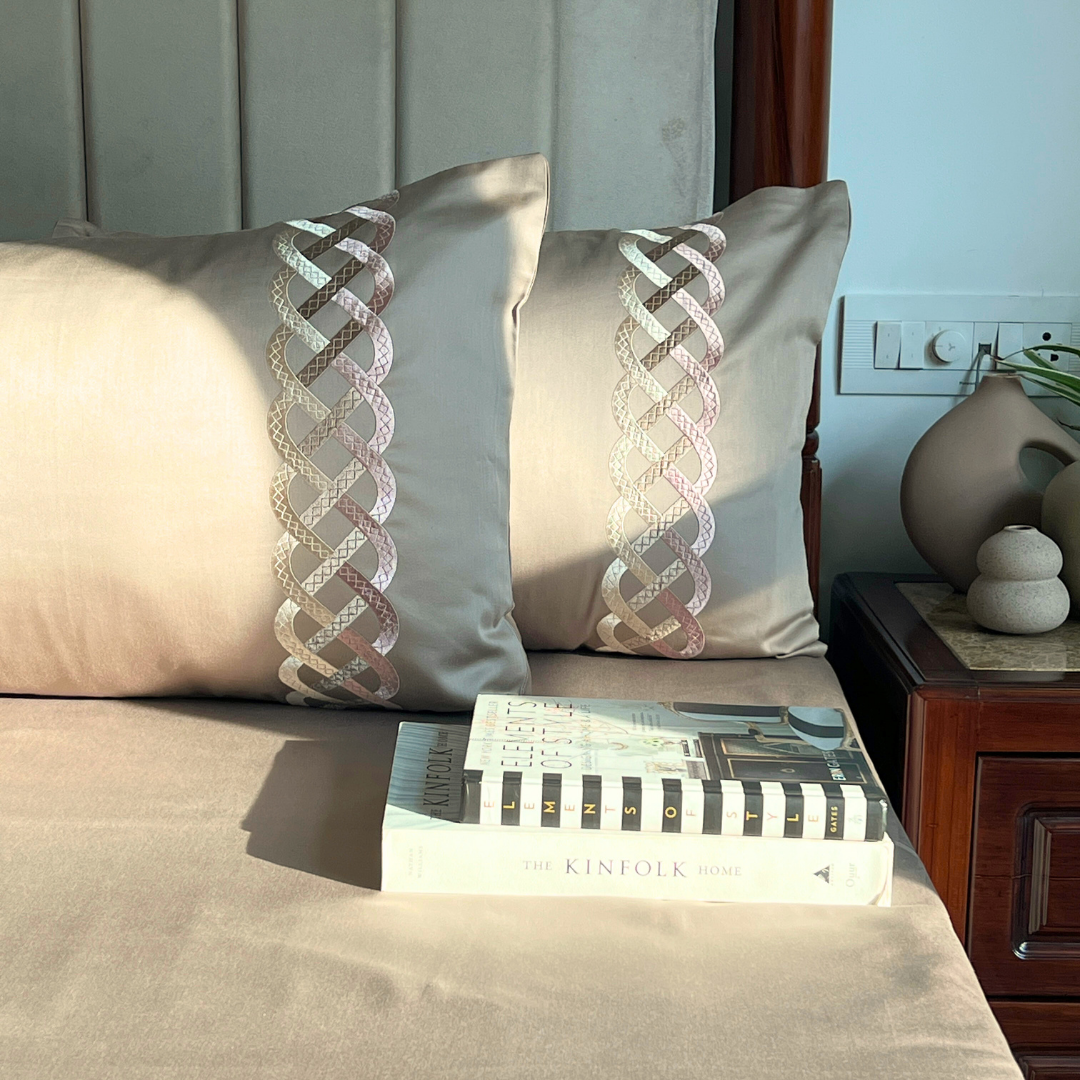 Candace Mocha 300TC Cotton Bed Sheet with 2 Embroidered Pillow Covers