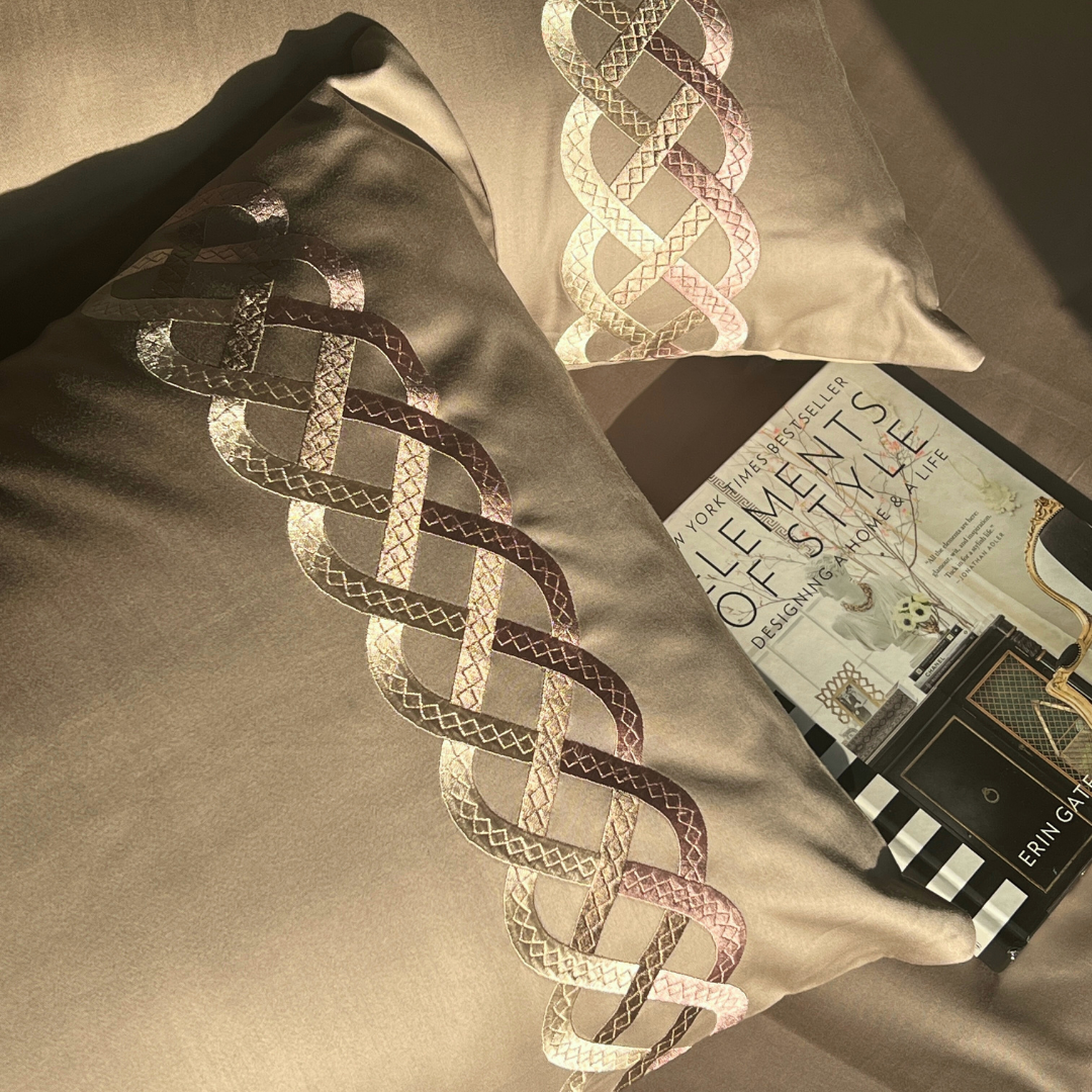 Candace Mocha 300TC Cotton Bed Sheet with 2 Embroidered Pillow Covers