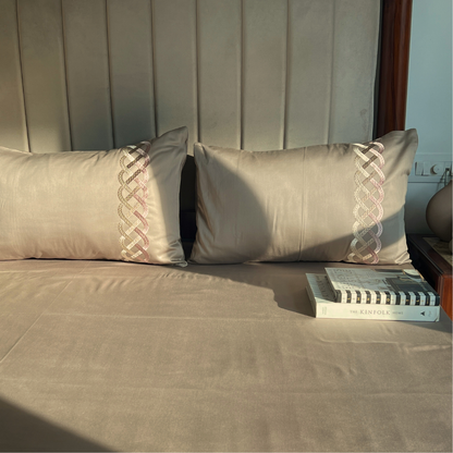 Candace Mocha 300TC Cotton Bed Sheet with 2 Embroidered Pillow Covers