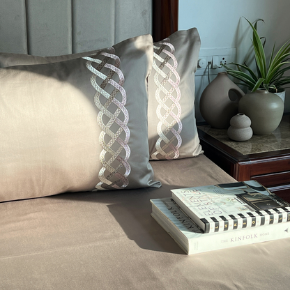 Candace Mocha 300TC Cotton Bed Sheet with 2 Embroidered Pillow Covers