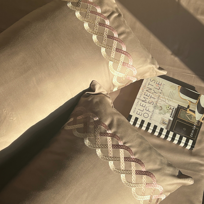 Candace Mocha 300TC Cotton Bed Sheet with 2 Embroidered Pillow Covers