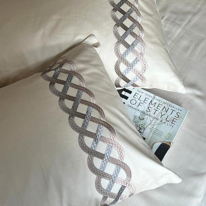 Candace Oats Beige 300TC Cotton Bed Sheet with 2 Embroidered Pillow Covers