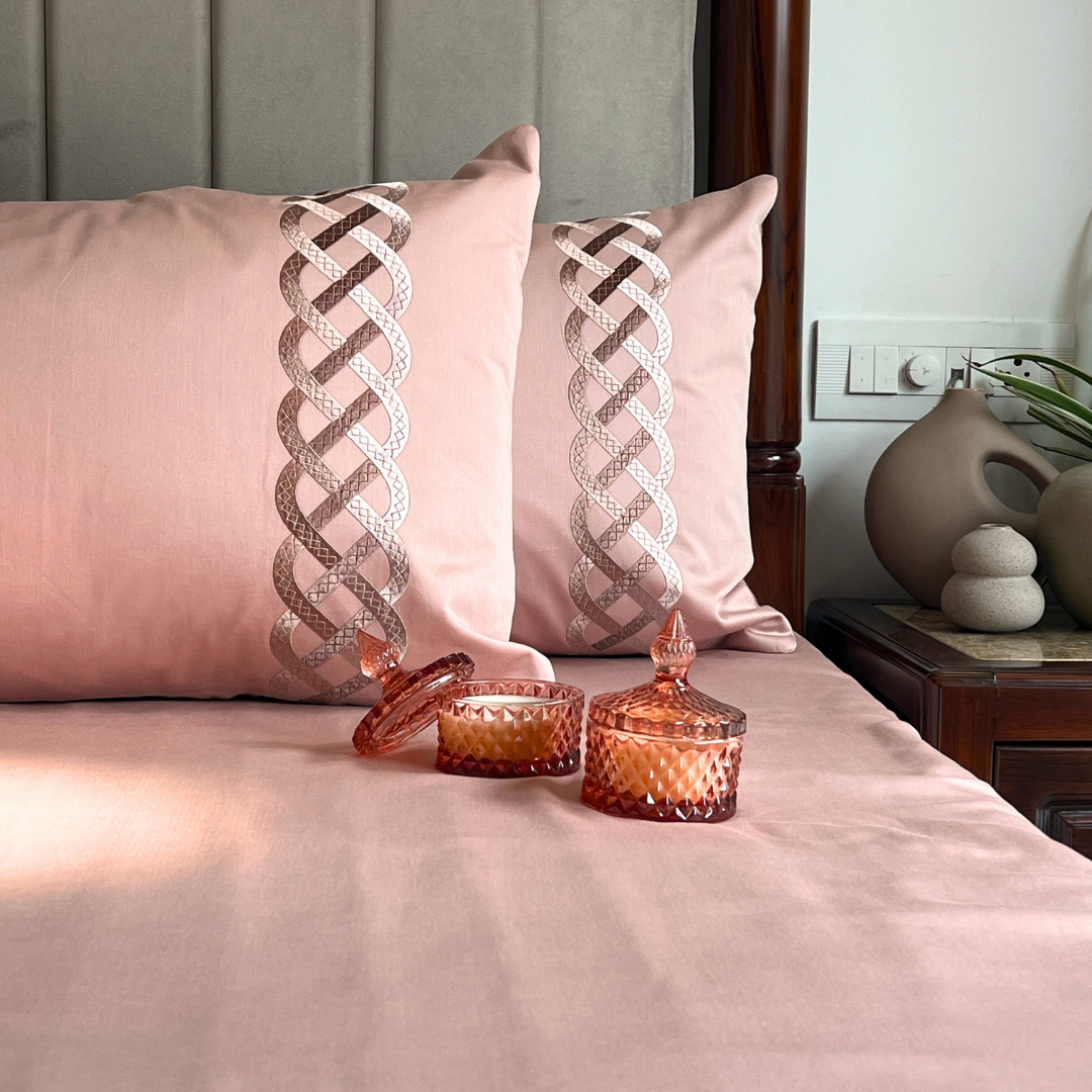 Candace Rose 300TC Cotton Bed Sheet with 2 Embroidered Pillow Covers