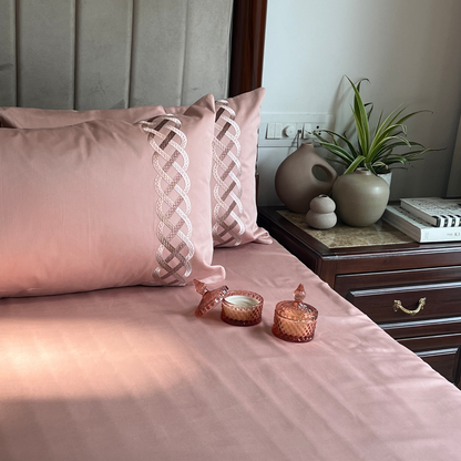 Candace Rose 300TC Cotton Bed Sheet with 2 Embroidered Pillow Covers