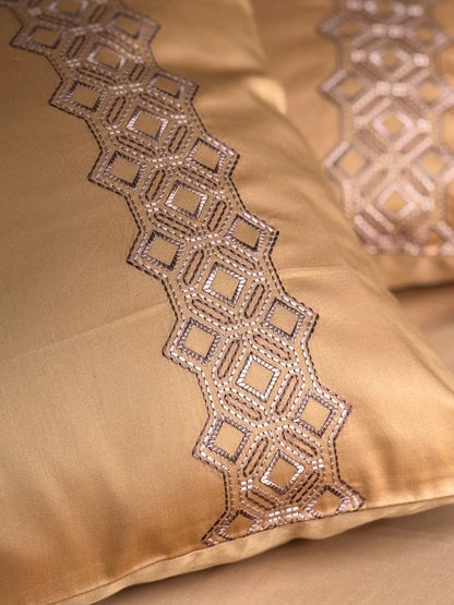 Cora Honey Mustard Cotton Bed Sheet with 2 Embroidered Pillow Covers