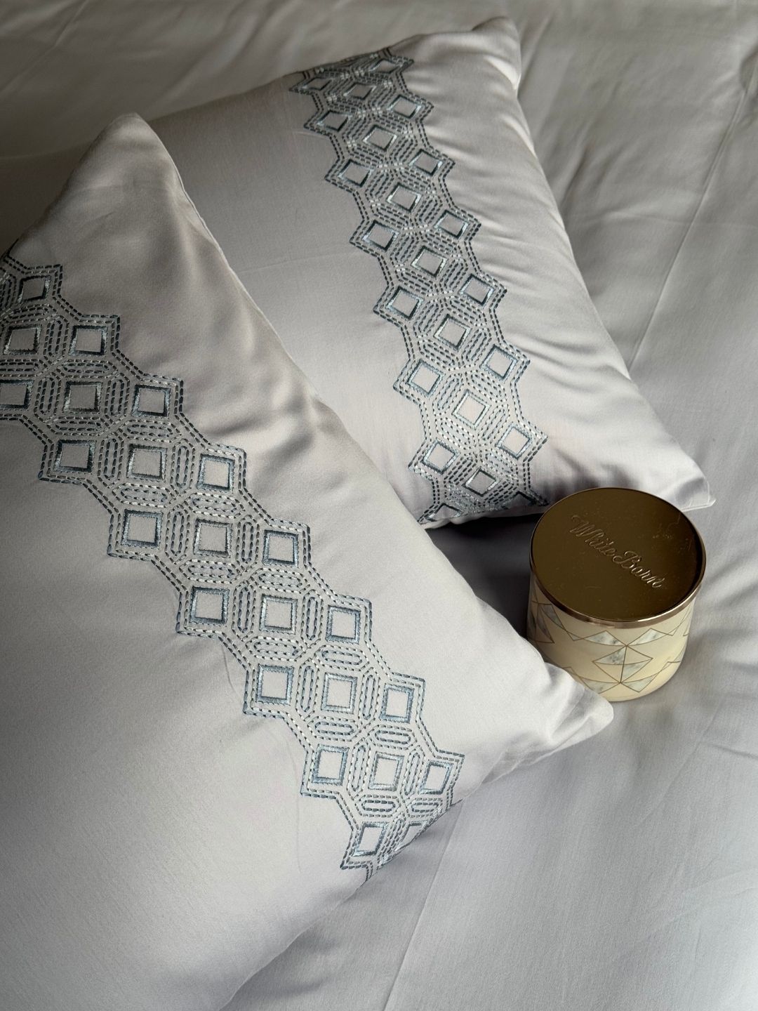 Cora Smoke Blue 300TC Cotton Bed Sheet with 2 Embroidered Pillow Covers
