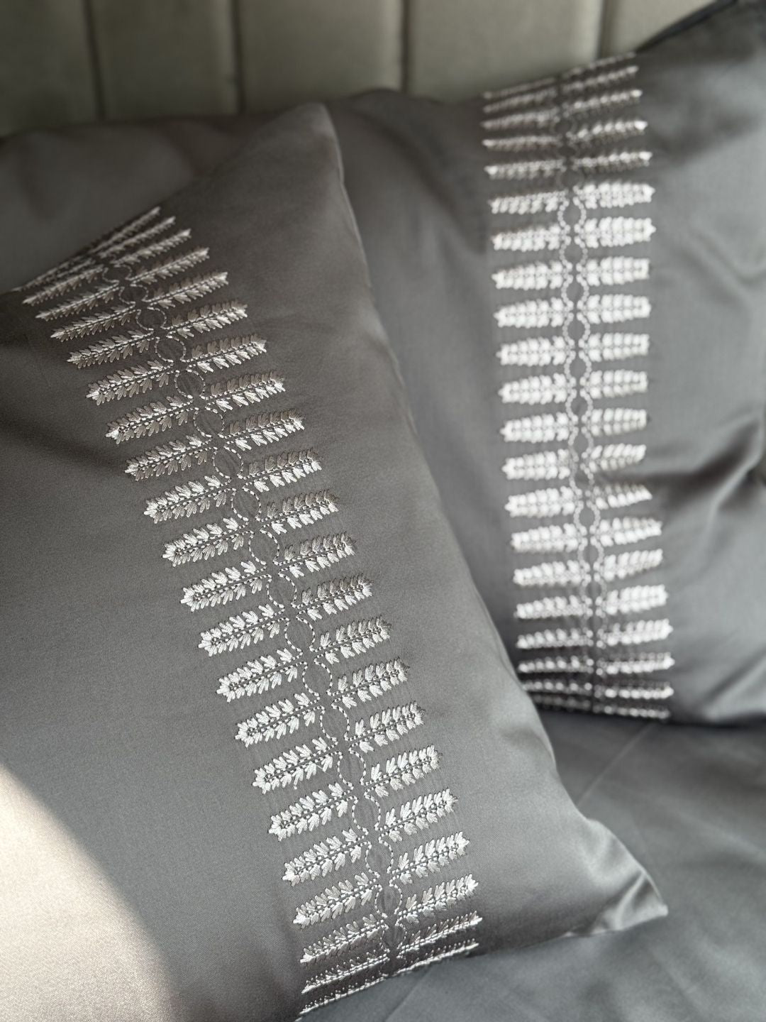 Elise Elephant Grey 300TC Cotton Bed Sheet with 2 Embroidered Pillow Covers