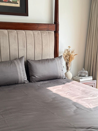 Elise Elephant Grey 300TC Cotton Bed Sheet with 2 Embroidered Pillow Covers