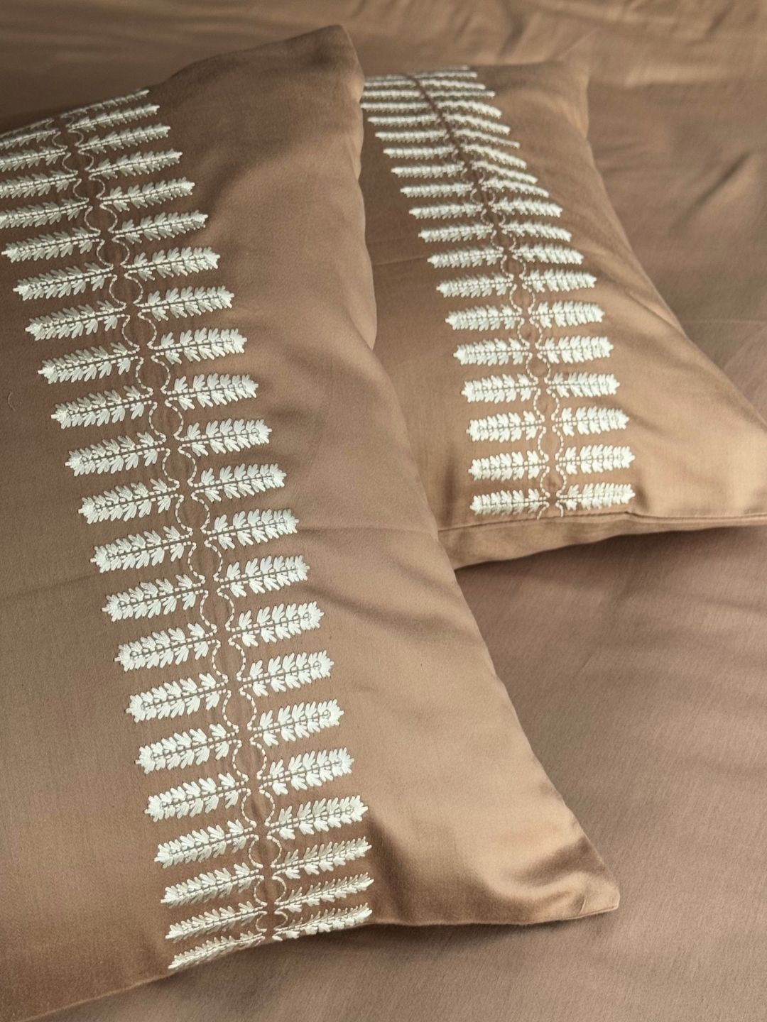 Elise Hazel Beige 300TC Cotton Bed Sheet with 2 Embroidered Pillow Covers