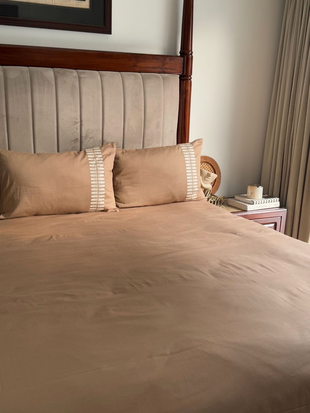 Elise Hazel Beige 300TC Cotton Bed Sheet with 2 Embroidered Pillow Covers