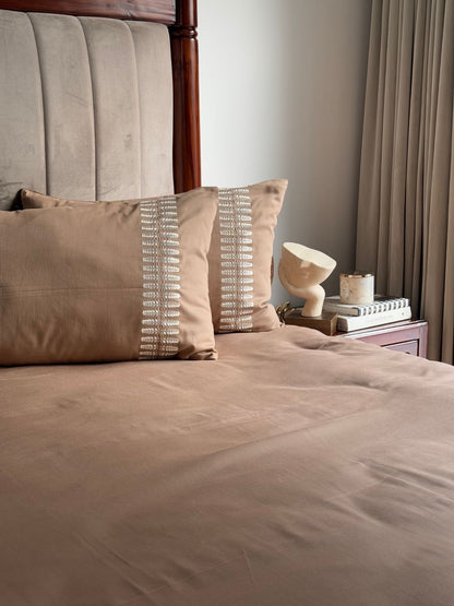 Elise Hazel Beige 300TC Cotton Bed Sheet with 2 Embroidered Pillow Covers