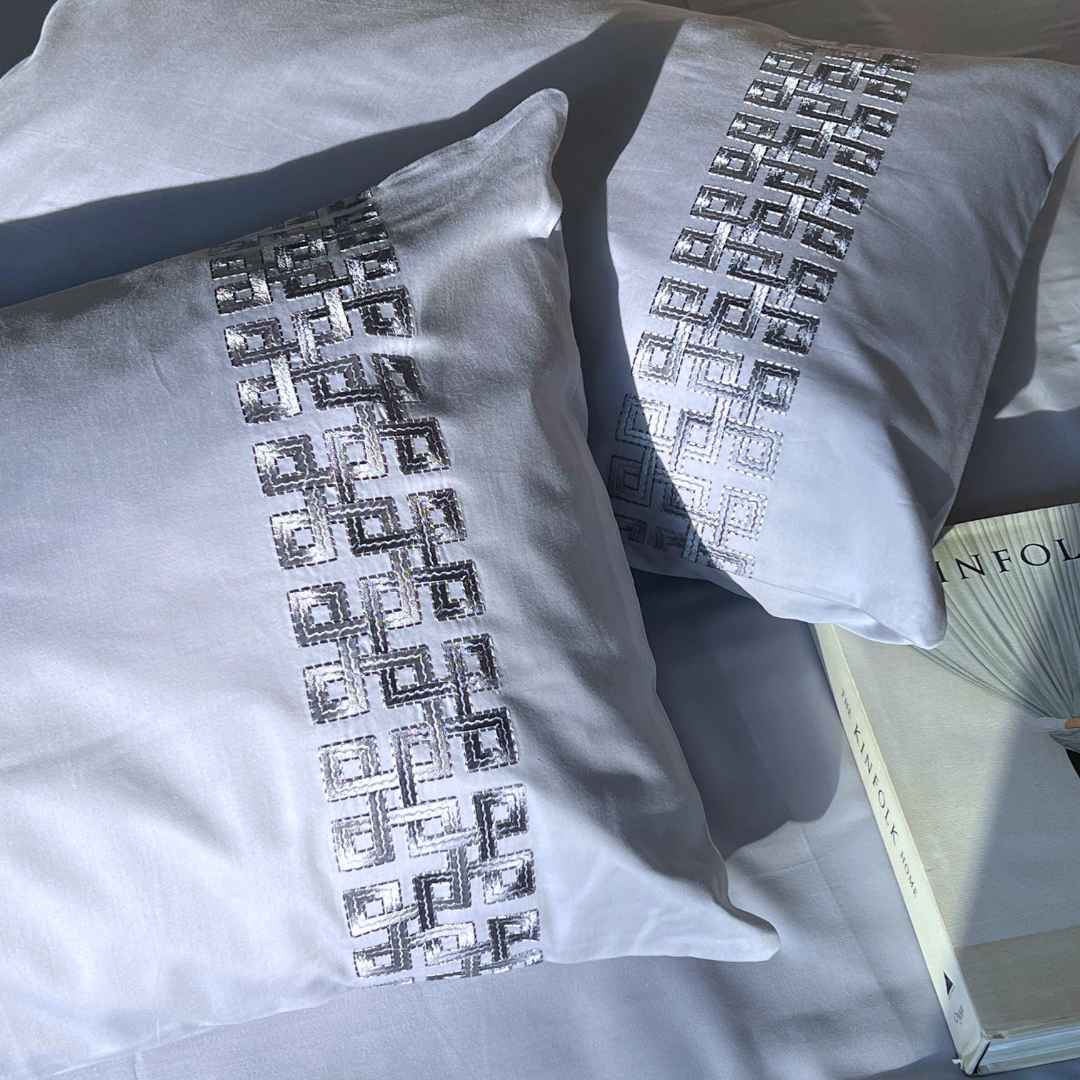 Evara Smoke Blue 300TC Cotton Bed Sheet with 2 Embroidered Pillow Covers