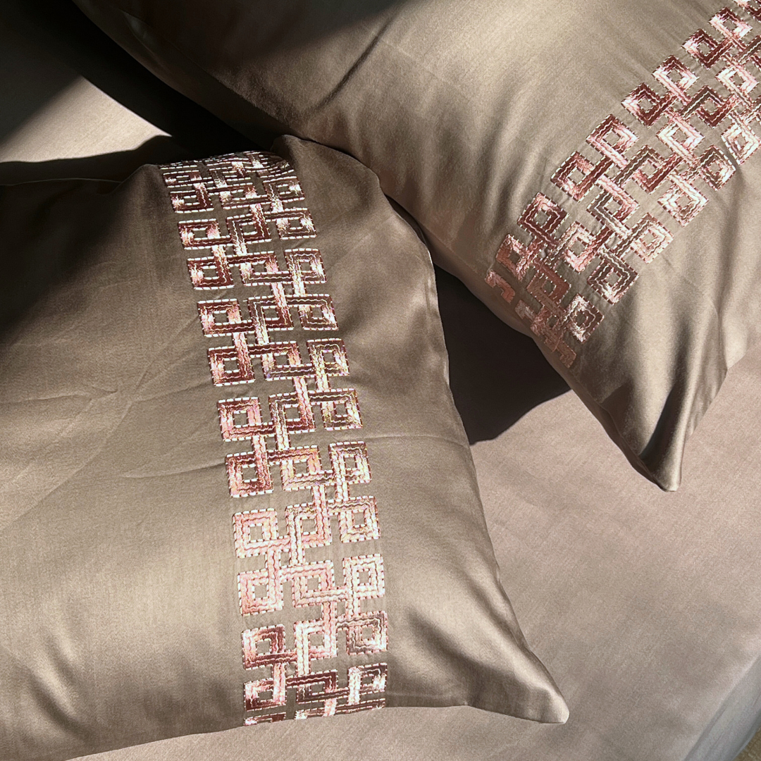 Evara Taupe 300TC Cotton Bed Sheet with 2 Embroidered Pillow Covers