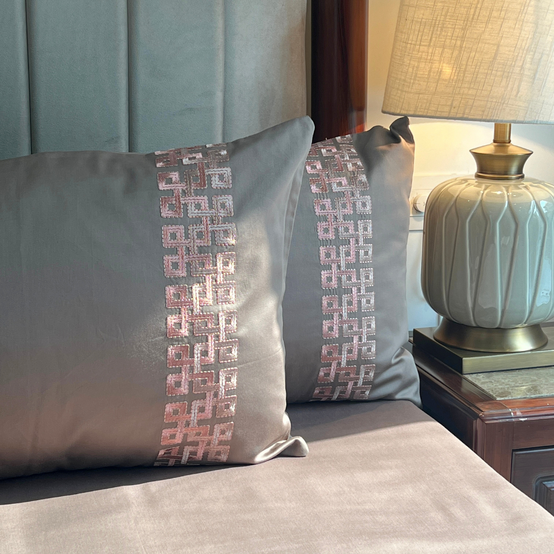 Evara Taupe 300TC Cotton Bed Sheet with 2 Embroidered Pillow Covers