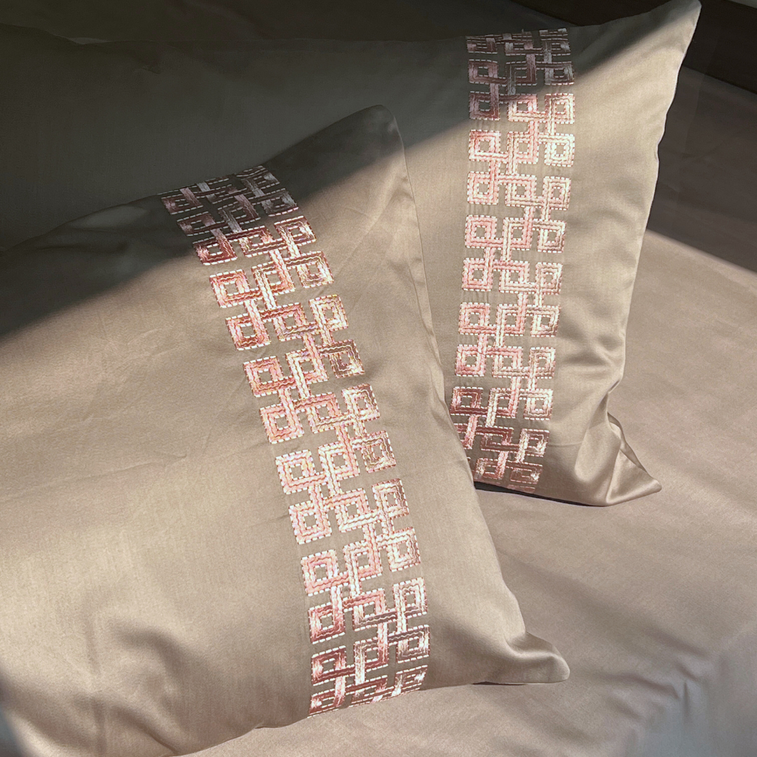 Evara Taupe 300TC Cotton Bed Sheet with 2 Embroidered Pillow Covers