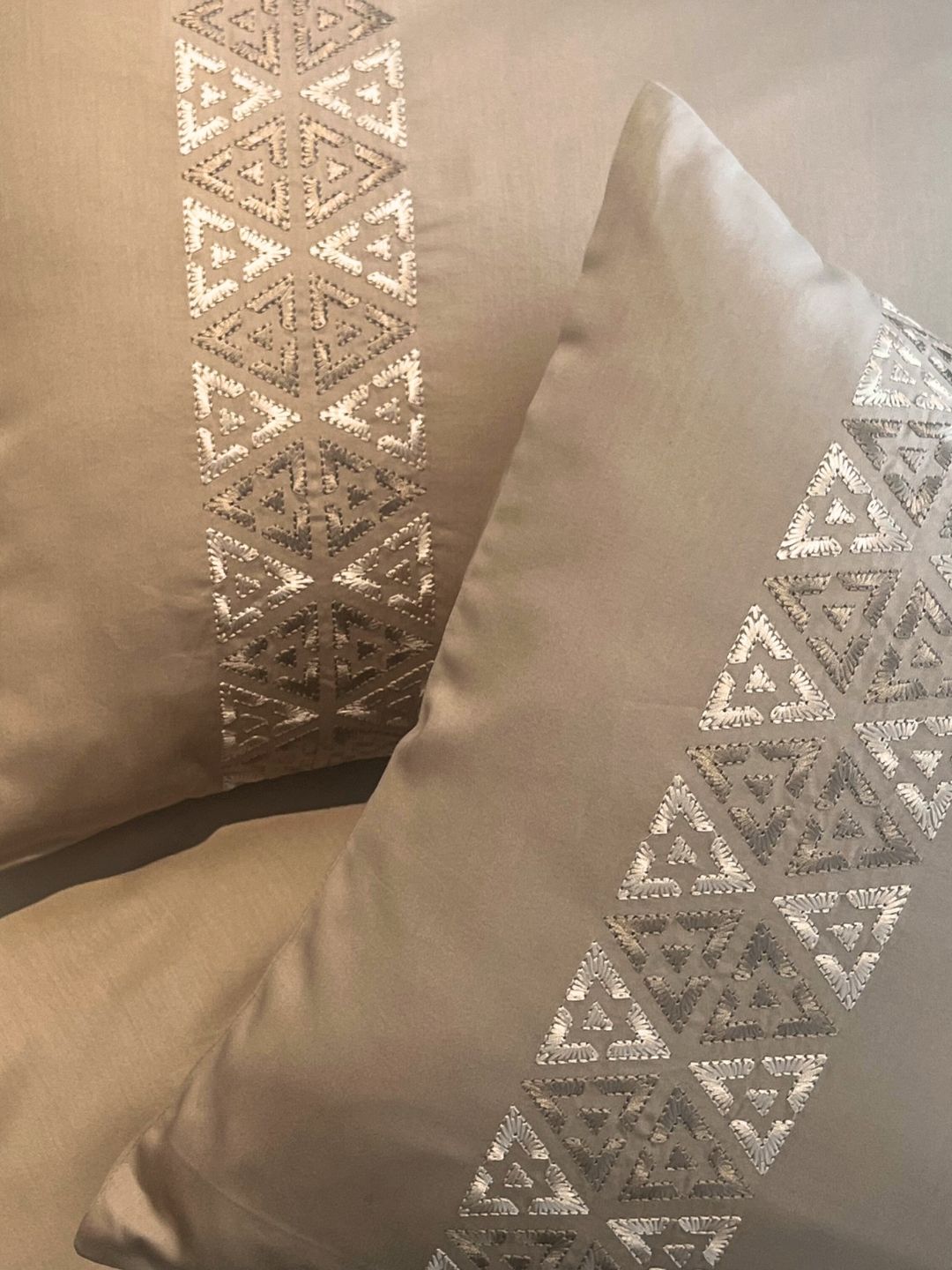 Faye Sand 300TC Cotton Bed Sheet with 2 Embroidered Pillow Covers
