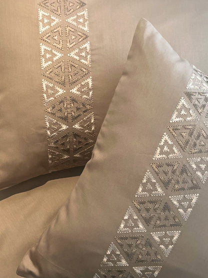 Faye Sand 300TC Cotton Bed Sheet with 2 Embroidered Pillow Covers