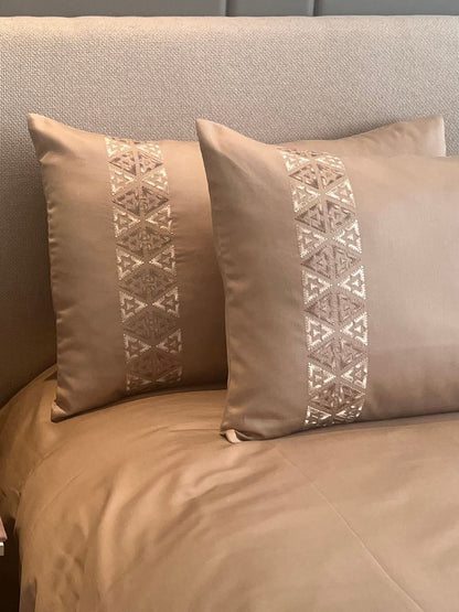 Faye Sand 300TC Cotton Bed Sheet with 2 Embroidered Pillow Covers