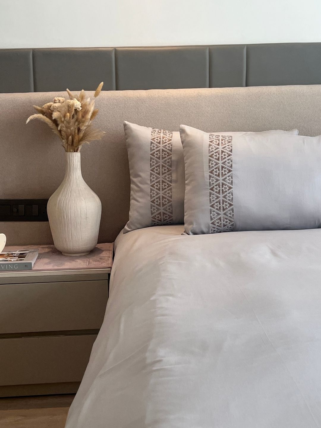 Faye Sandstone Grey 300TC Cotton Bed Sheet with 2 Embroidered Pillow Covers