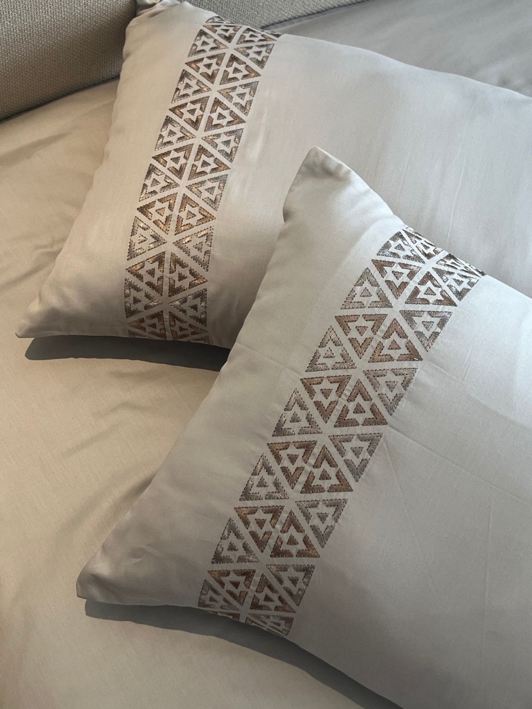 Faye Sandstone Grey 300TC Cotton Bed Sheet with 2 Embroidered Pillow Covers