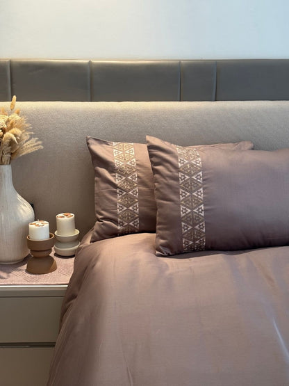 Faye Taupe 300TC Cotton Bed Sheet with 2 Embroidered Pillow Covers