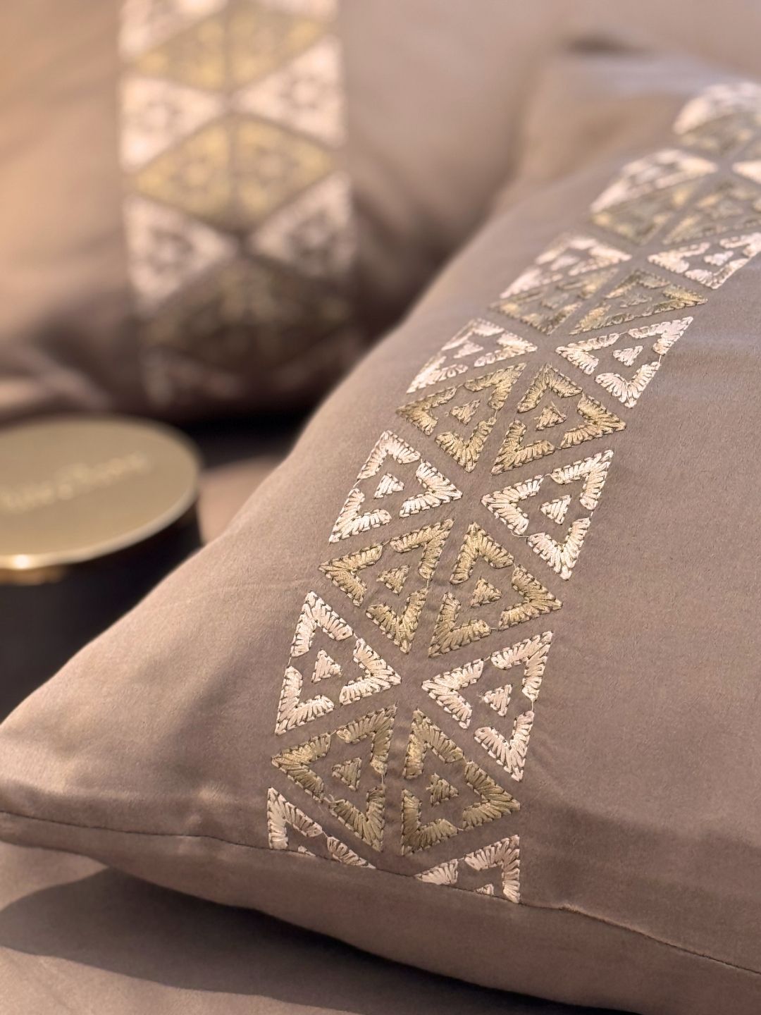 Faye Taupe 300TC Cotton Bed Sheet with 2 Embroidered Pillow Covers