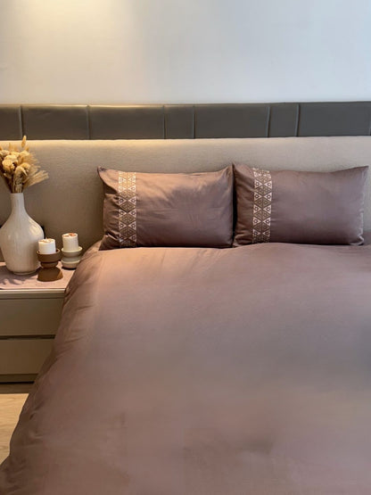 Faye Taupe 300TC Cotton Bed Sheet with 2 Embroidered Pillow Covers