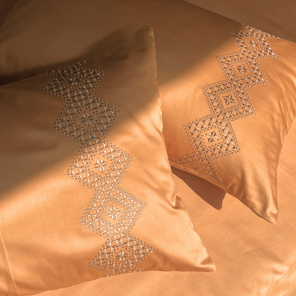 Iris Honey Mustard 300TC Cotton Bed Sheet with 2 Embroidered Pillow Covers