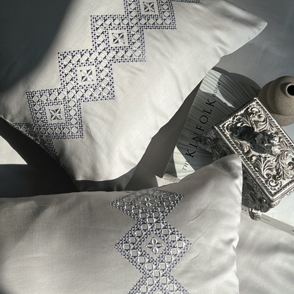 Iris Pearl Grey 300TC Cotton Bed Sheet with 2 Embroidered Pillow Covers