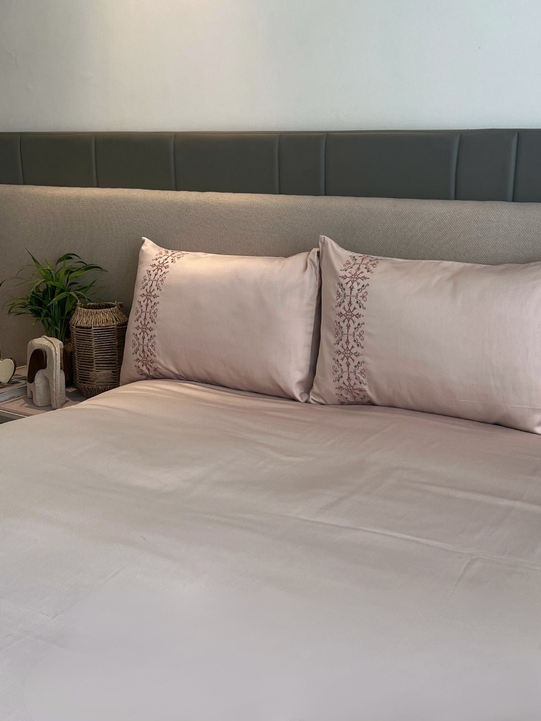 Luna Buff 300TC Cotton Bed Sheet with 2 Embroidered Pillow Covers
