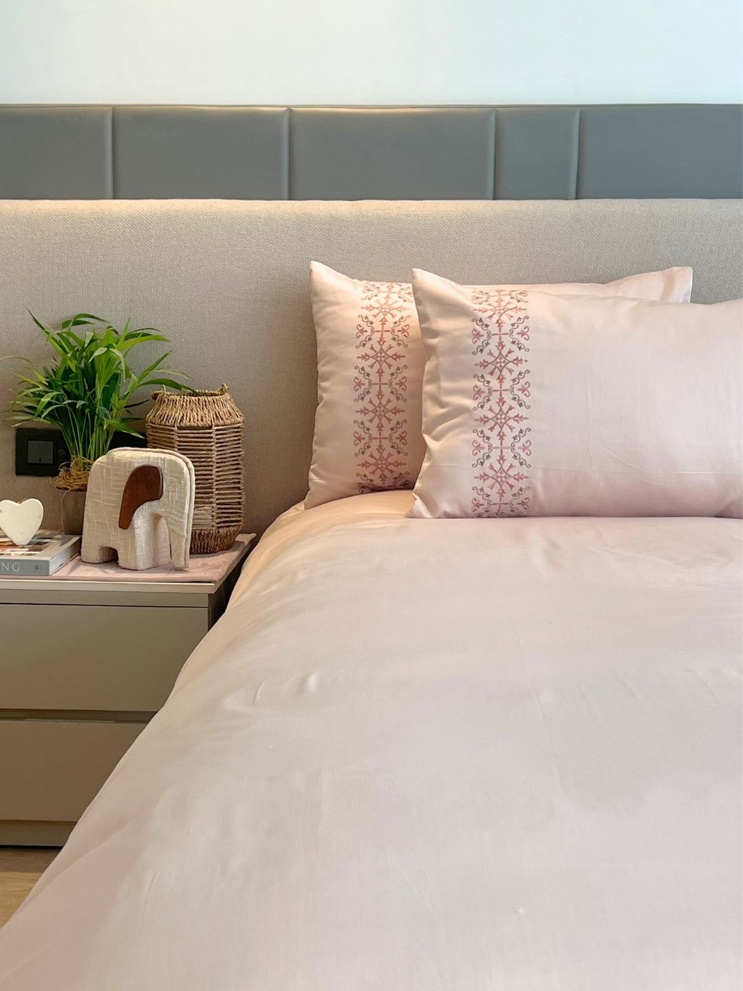 Luna Buff 300TC Cotton Bed Sheet with 2 Embroidered Pillow Covers