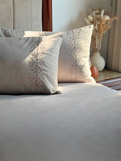 Luna Silver 300TC Cotton Bed Sheet with 2 Embroidered Pillow Covers