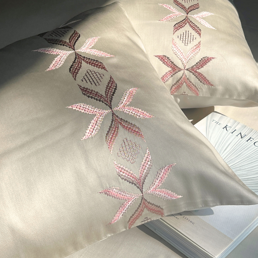 Nadine Beige 300TC Cotton Bed Sheet with 2 Embroidered Pillow Covers