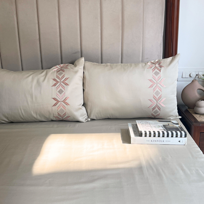 Nadine Beige 300TC Cotton Bed Sheet with 2 Embroidered Pillow Covers