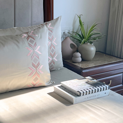 Nadine Beige 300TC Cotton Bed Sheet with 2 Embroidered Pillow Covers