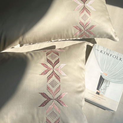 Nadine Beige 300TC Cotton Bed Sheet with 2 Embroidered Pillow Covers
