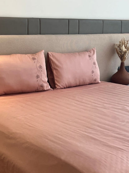 Iris Rose 300TC Cotton Bed Sheet with 2 Embroidered Pillow Covers