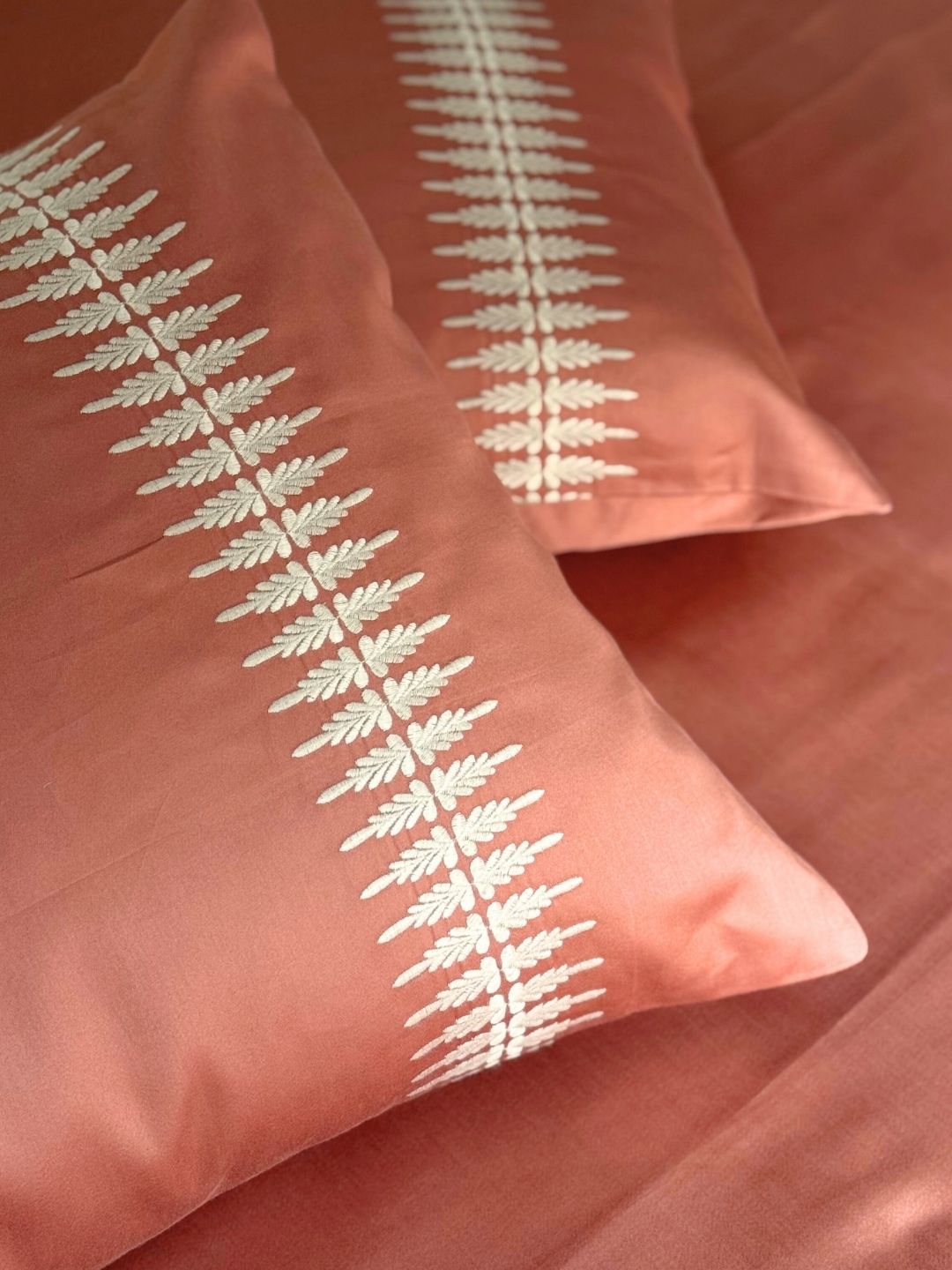 Stella Terracotta 300TC Cotton Bed Sheet with 2 Embroidered Pillow Covers