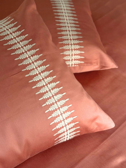 Stella Terracotta 300TC Cotton Bed Sheet with 2 Embroidered Pillow Covers