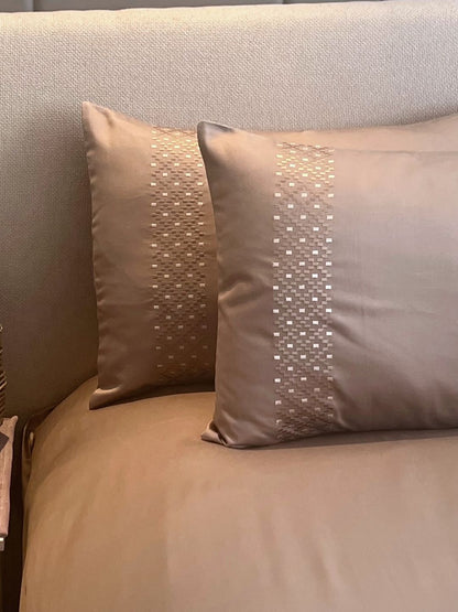 Tessa Mocha 300TC Cotton Bed Sheet with 2 Embroidered Pillow Covers