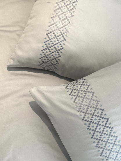 Tessa Pearl Grey 300TC Cotton Bed Sheet with 2 Embroidered Pillow Covers