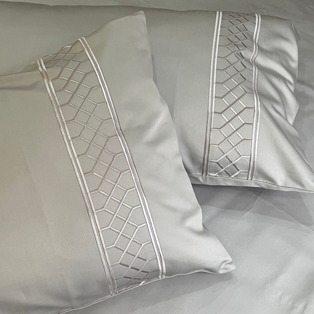 Zig Zag Silver Embroidered Bedsheet