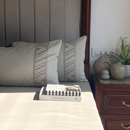 Zurich Beige 300TC Cotton Bed Sheet with 2 Embroidered Pillow Covers