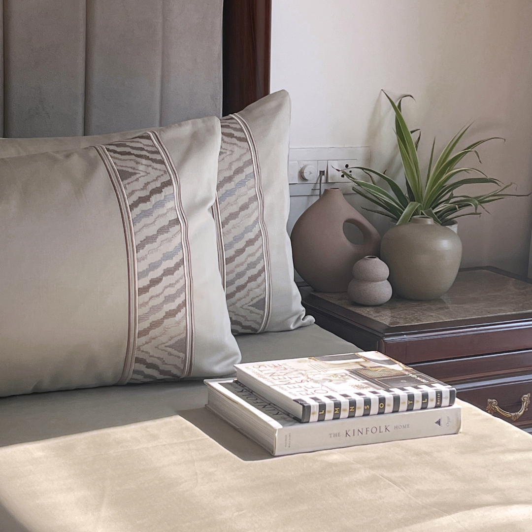 Zurich Beige 300TC Cotton Bed Sheet with 2 Embroidered Pillow Covers