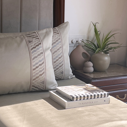 Zurich Beige 300TC Cotton Bed Sheet with 2 Embroidered Pillow Covers