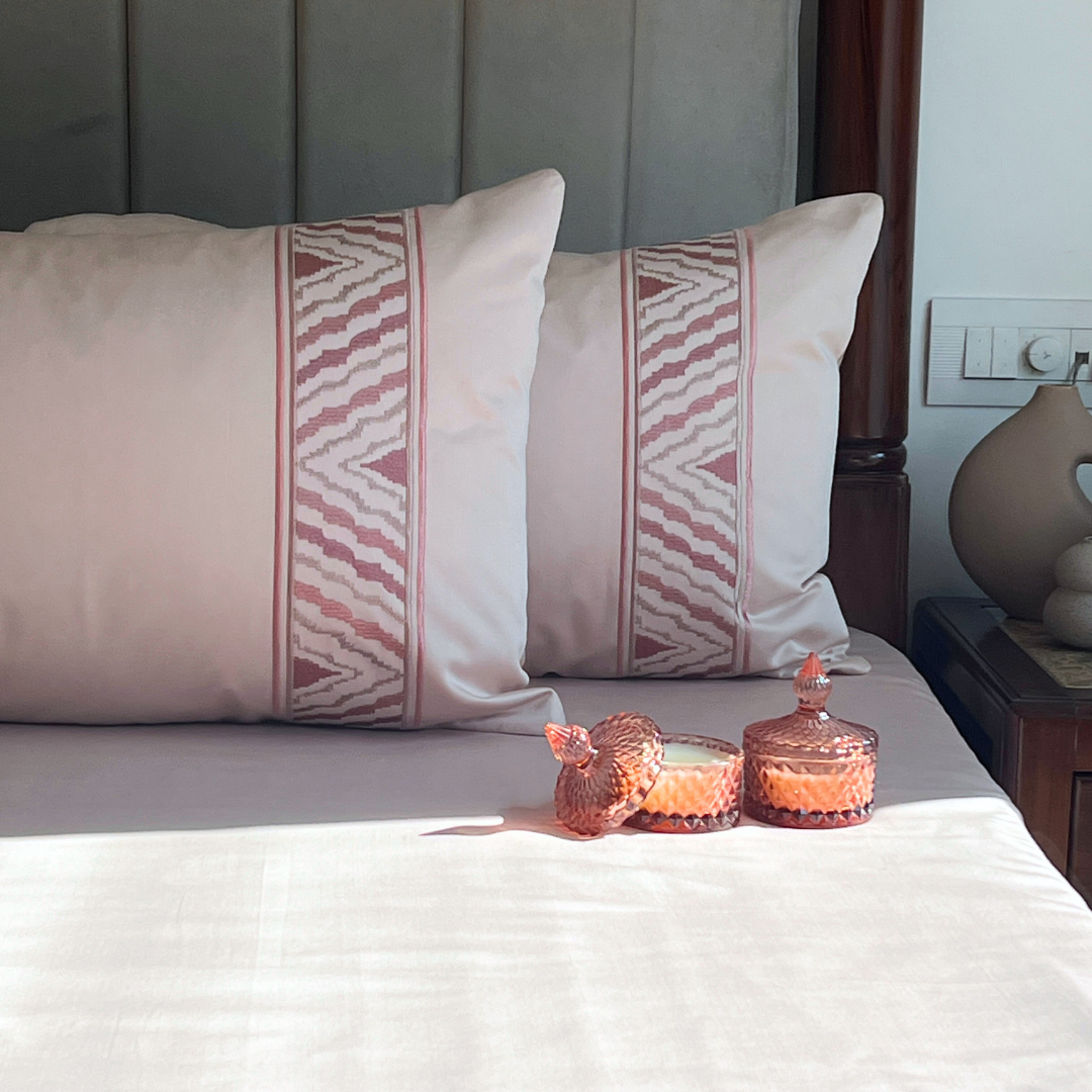 Zurich Buff 300TC Cotton Bed Sheet with 2 Embroidered Pillow Covers