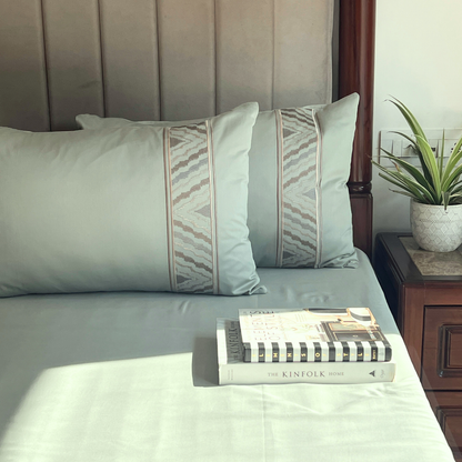 Zurich Sage Green 300TC Cotton Bed Sheet with 2 Embroidered Pillow Covers